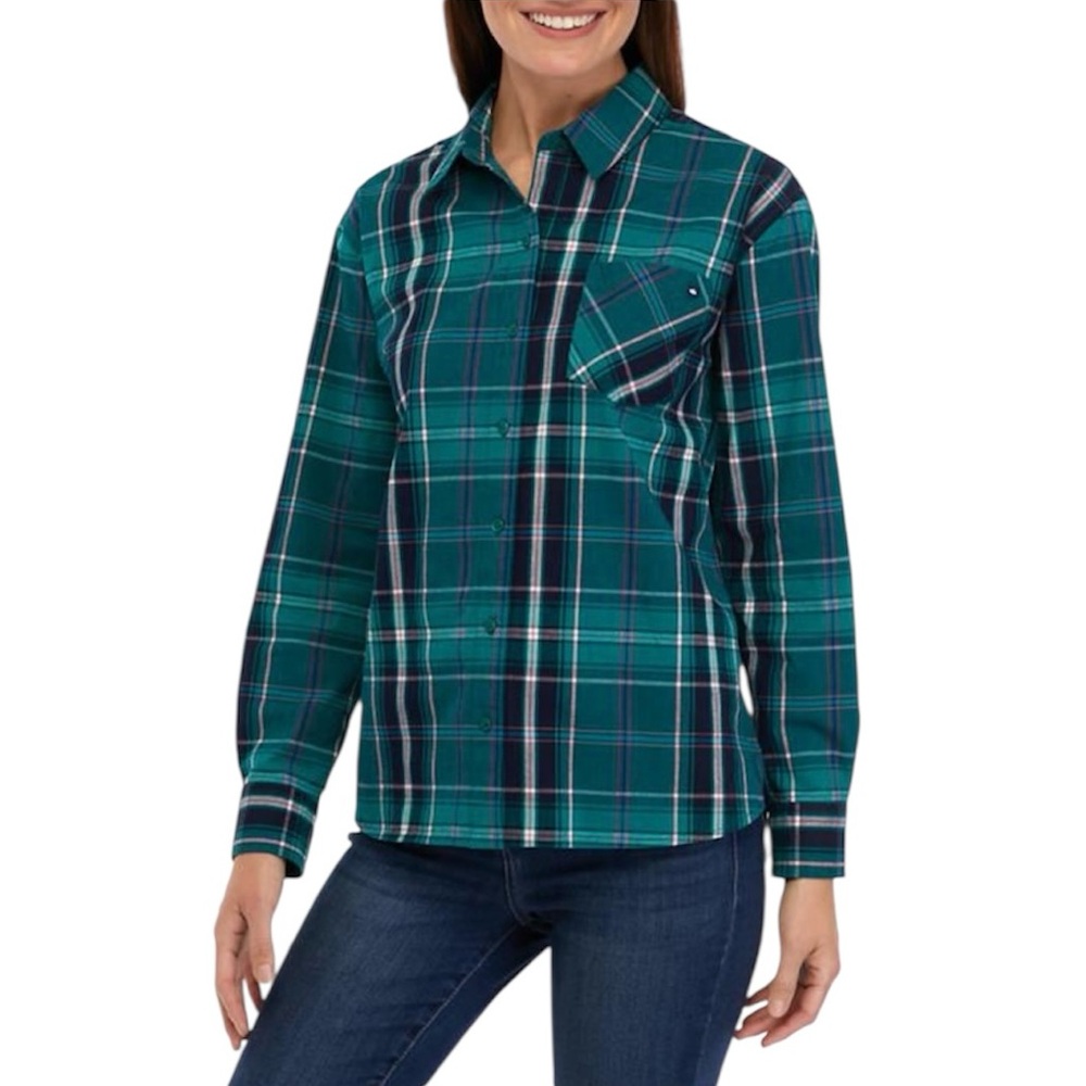 Crown & Ivy Long Sleeve Button Down Plaid Blouse Size XL